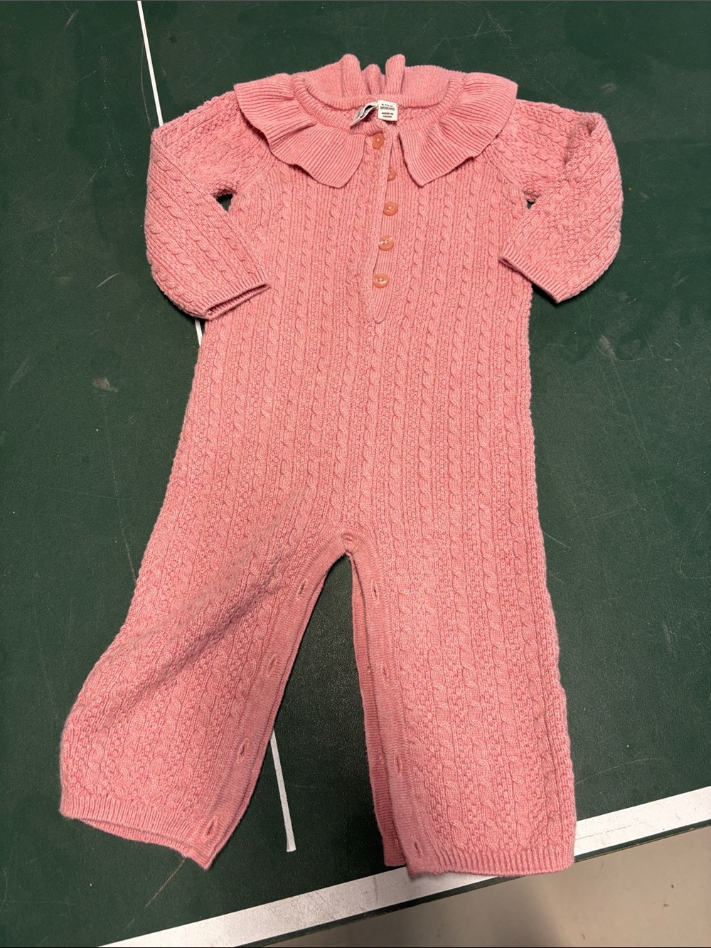 Janie and Jack Pink Cable-Knit One-Piece with Peter Pan Collar